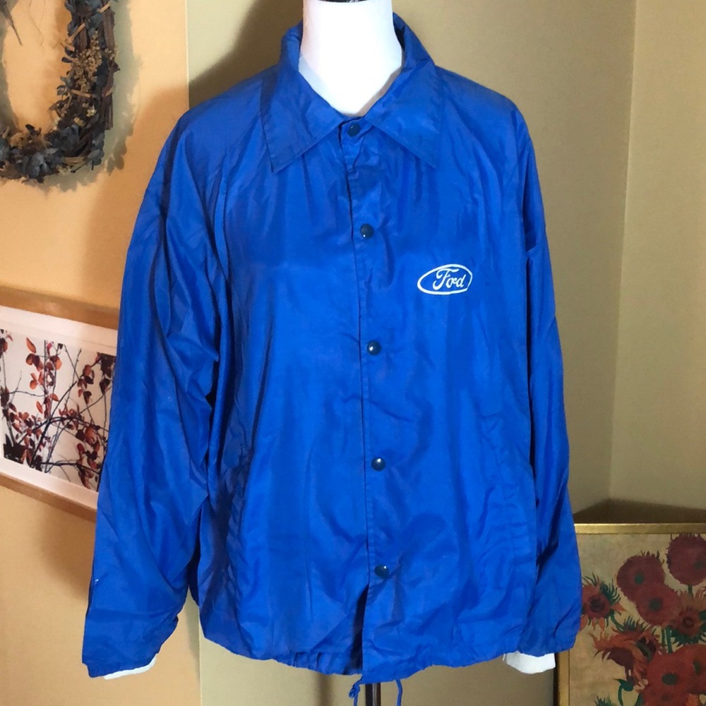Vintage FORD MOTOR Size XL Blue Windbreaker Lined Snapfront Embroidered Logo NEW